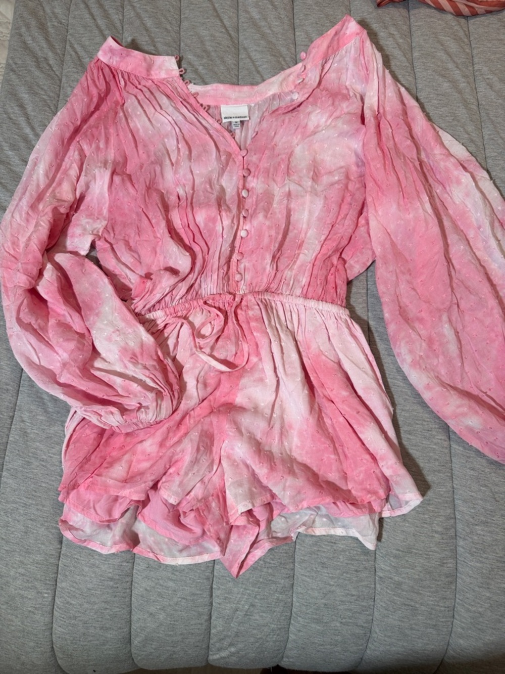 Skylar + Madison Pink Swiss Dot Button-Front Romper